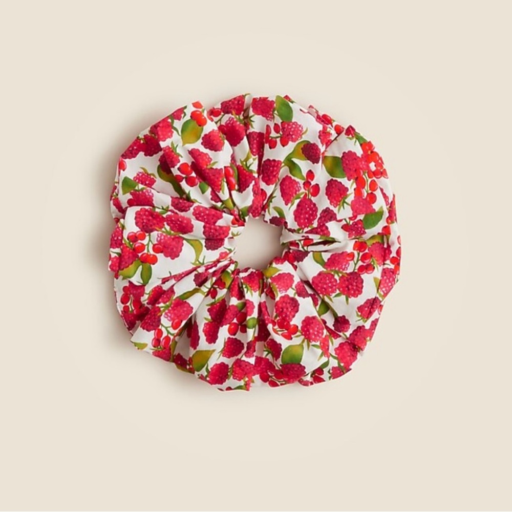 NWT J. Crew Raspberry Oversze Print Scrunchie - Red Green White
